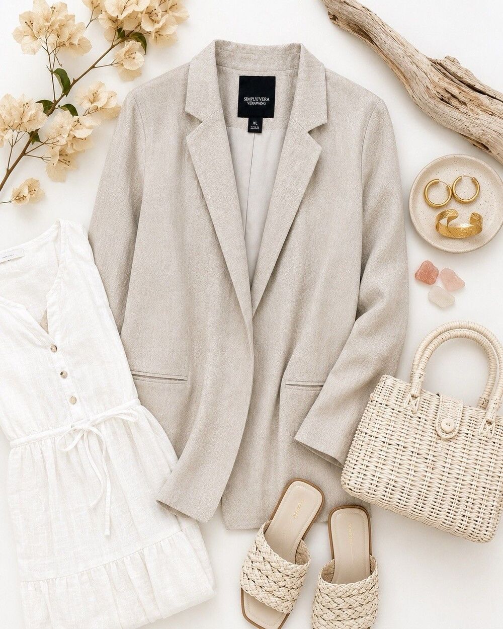 Simply Vera Vera Wang Oatmeal Linen Blazer XL
